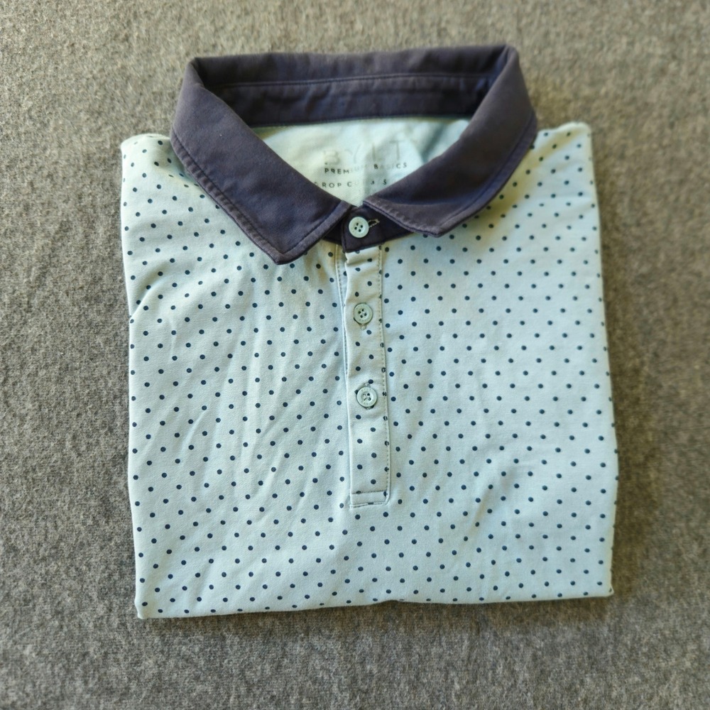 BYLT Premium Basics Drop Cut Lux Polo Men Large Mint Blue Polka Dot Golf Prep